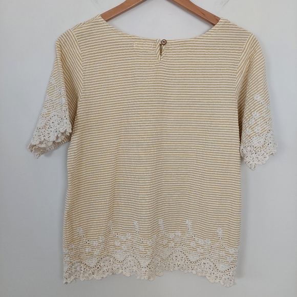 World Market Seersucker Embroidered Crochet Lace Trim Top, S/M - Picture 2 of 11
